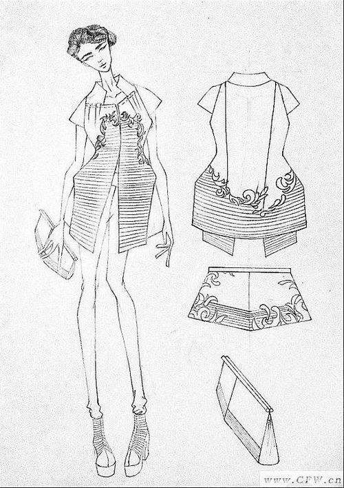 服装效果图手绘图片线稿彩铅,服装效果图系列设计手绘图