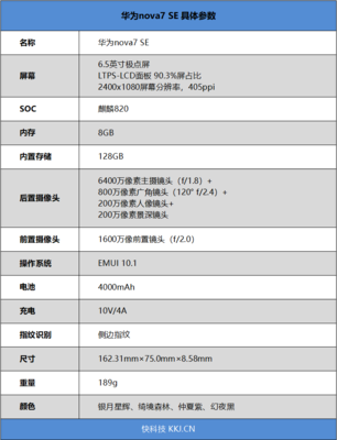 华为nova7参数,华为nova7参数处理器