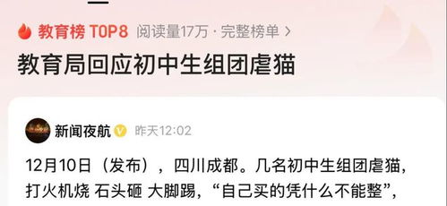 四名中学生组团虐猫事件，官方责令停课反省